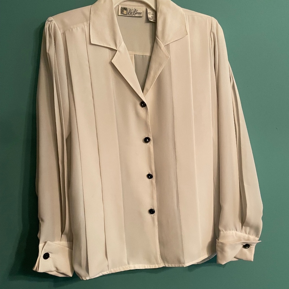 LaBlouse White Pleated Dressy Blouse